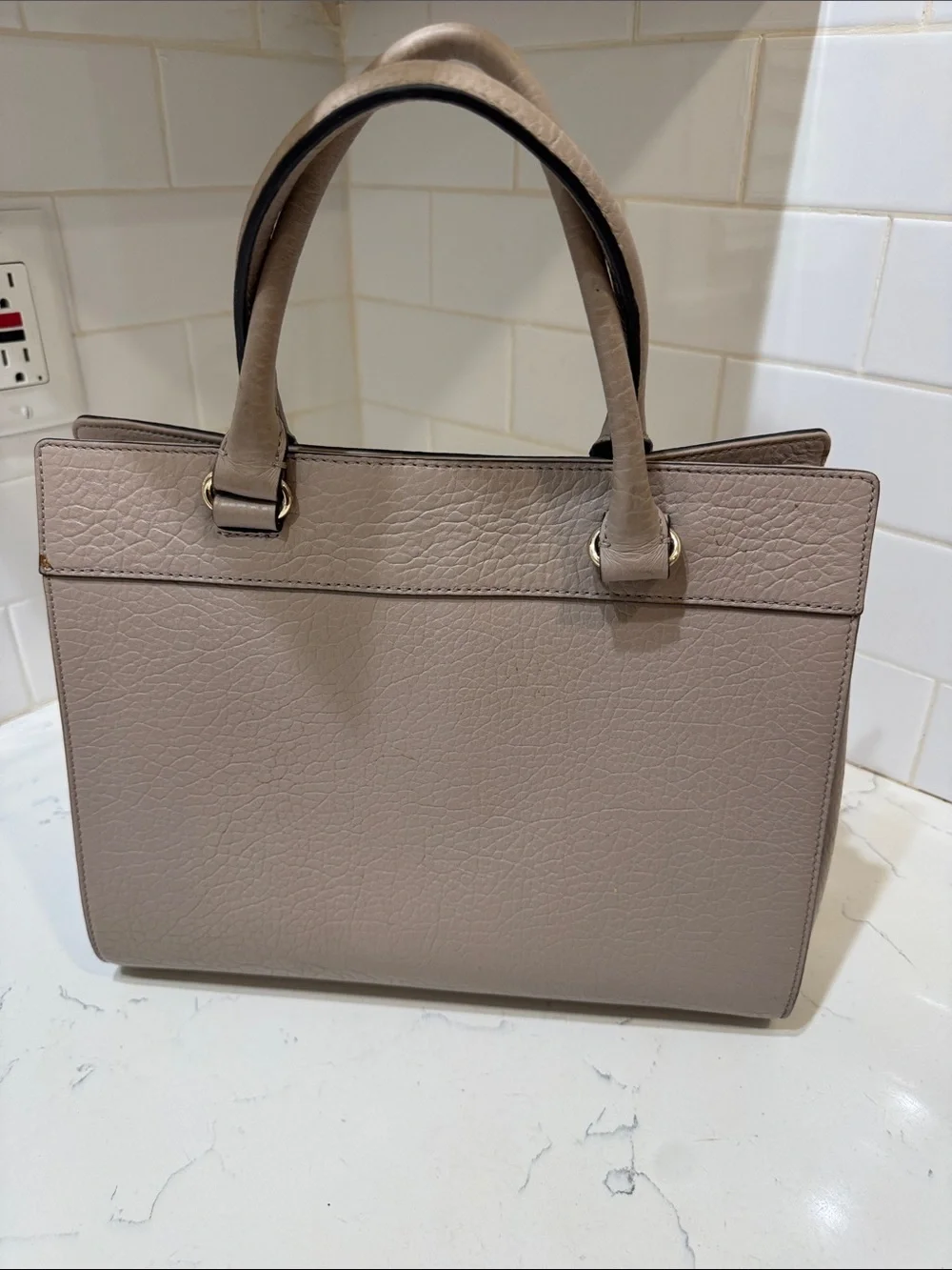 kate spade Taupe Perri Lane Perforated Leather Satchel with Gold Hardware
